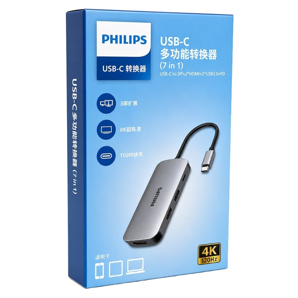 PHİLİPS SWR1602T/93 USB-C 7'Sİ 1 ARADA 8K DP + DUAL 4K HDMI 100W PD ÇOK FONKSİYONLU HUB