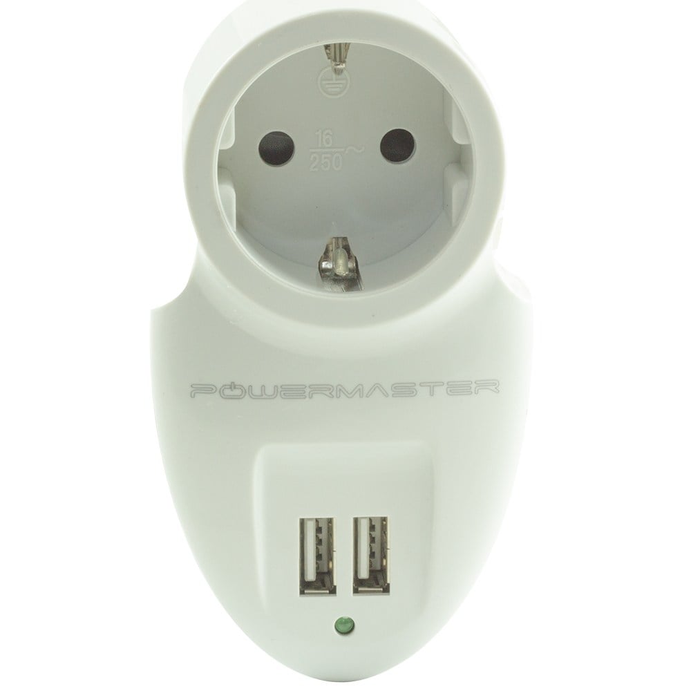 POWERMASTER 16 AMPER - 3500 WATT 79X155 MM ÇİFT USB'Lİ TEKLİ AKIM KORUMALI PRİZ