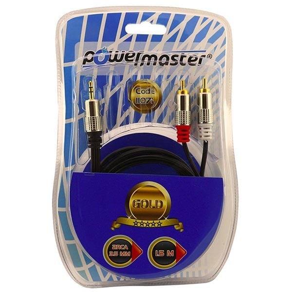 POWERMASTER 2 RCA ERKEK + 3.5 MM STEREO ERKEK 1.5 METRE METAL GOLD UÇ AMBALAJLI KABLO