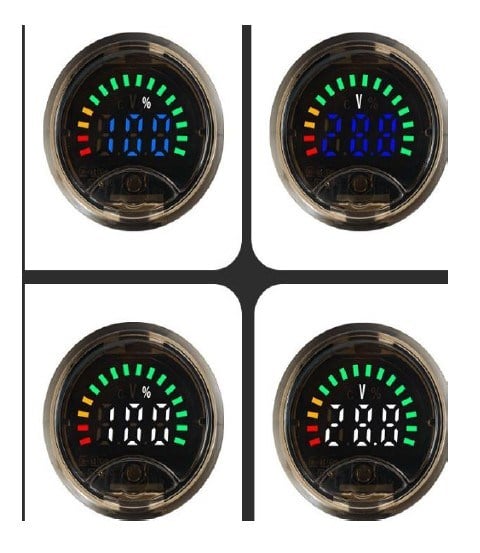 POWERMASTER CA-3318 7V-100V YUVARLAK LED ELEKTRİKLİ ARAÇ BATARYA KAPASİTE VOLTAJ GÖSTERGESİ VOLTMETRE