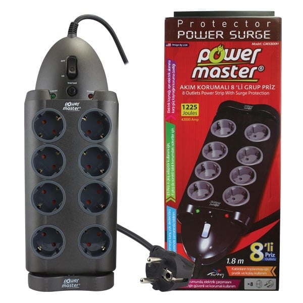 POWERMASTER GMX-800H 8'Lİ 1.8 METRE KABLOLU AKIM KORUMALI PRİZ
