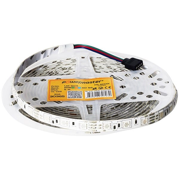 POWERMASTER LED ŞERİT 3 ÇİPLİ RGB DIŞ MEKAN SİLİKONLU 60 LED 5 METRE (5050)
