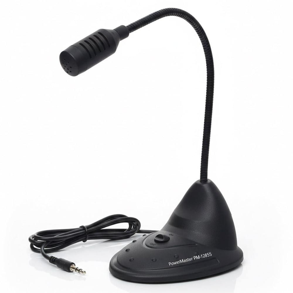 POWERMASTER PM-12855 3.5MM GİRİŞLİ MASAÜSTÜ MİKROFON PC LAPTOP UYUMLU AYARLANABİLİR SPİRAL GÖVDELİ CANLI DERS