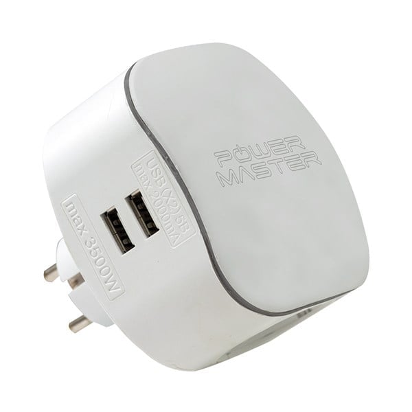 POWERMASTER PM-17593 16 AMPER - 3500 WATT/5 VOLT - 2.1 AMPER ÇİFT USB'Lİ KABLOSUZ 3'LÜ OVAL AKIM KORUMALI PRİZ