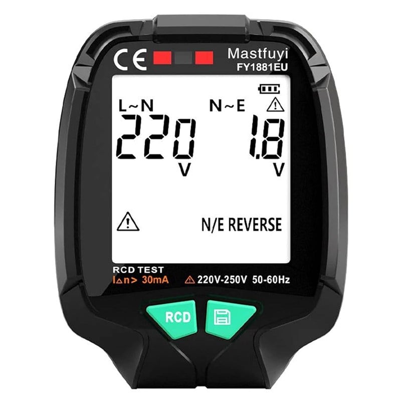POWERMASTER PM-20400 LCD EKRANLI RCD KAÇAK AKIM VE VOLTAJ ÖLÇER DİJİTAL PRİZ TEST CİHAZI