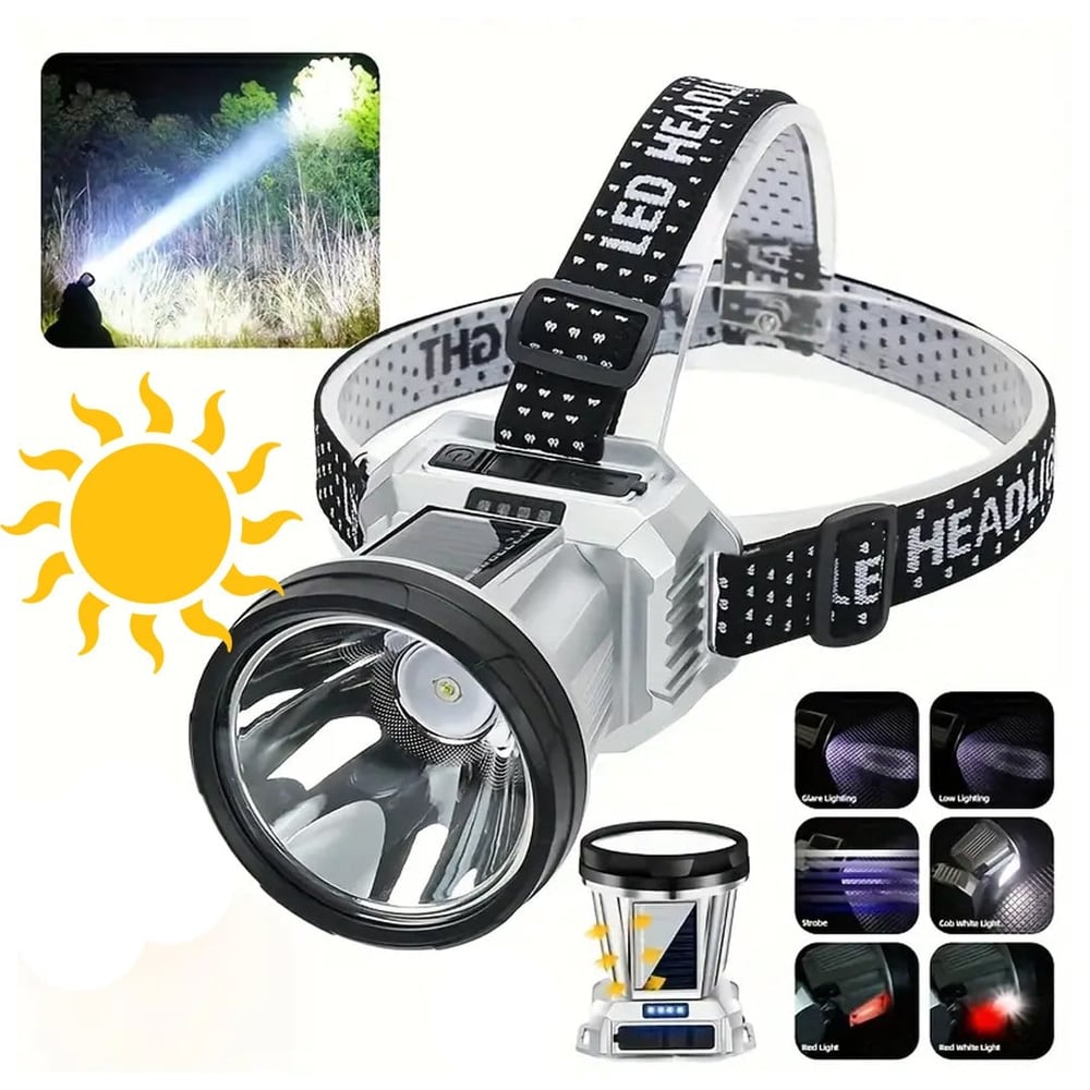 POWERMASTER PM-26721 SOLAR LEDLİ KAFA LAMBASI FENERİ 1600MAH 6 MODLU SENSÖRLÜ