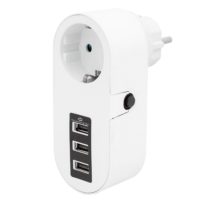 POWERMASTER PM-4913 10 AMPER - 2500 WATT 3 USB'Lİ TEKLİ TERMAL AKIM KORUMALI PRİZ