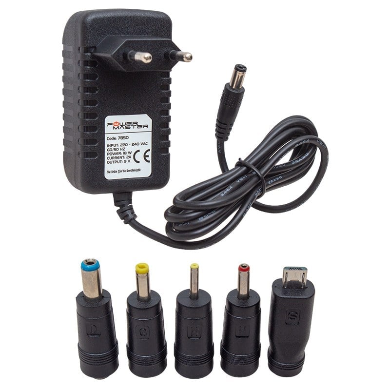 POWERMASTER PM-7850 9 VOLT - 2 AMPER 5 UÇLU UNIVERSAL TABLET ADAPTÖRÜ (MV-2016) VERİLİR