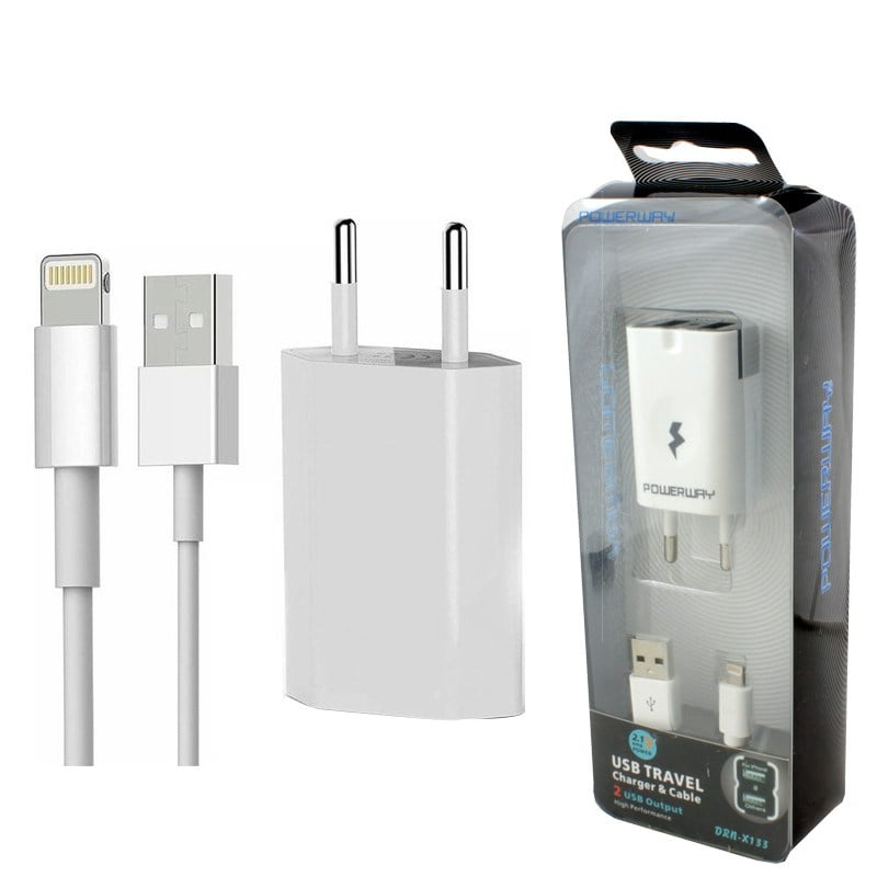 POWERWAY DRN-X133 220V ŞARJ ALETİ USBX2 + IPHONE 5 KABLO