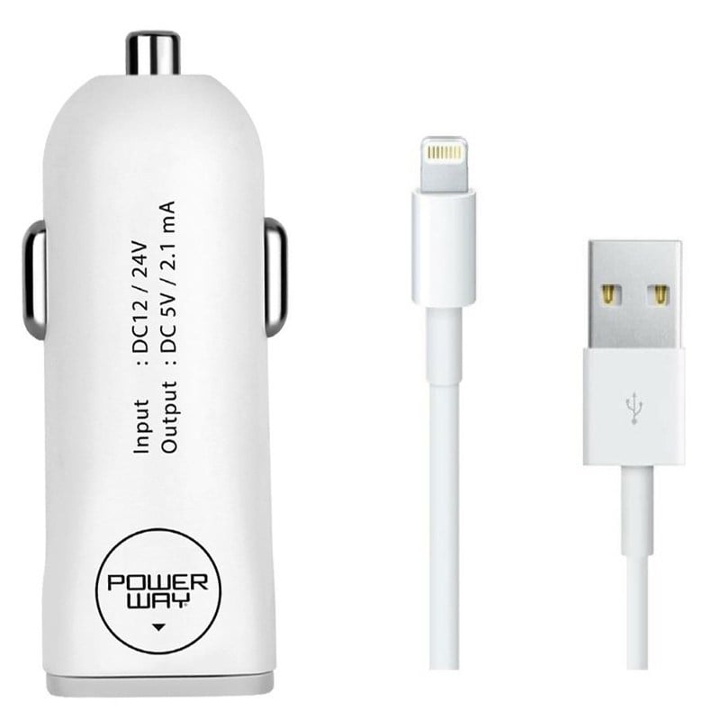 POWERWAY DRN-X33 ARAÇ ŞARJ ALETİ USBX2 + IPHONE 5 KABLO