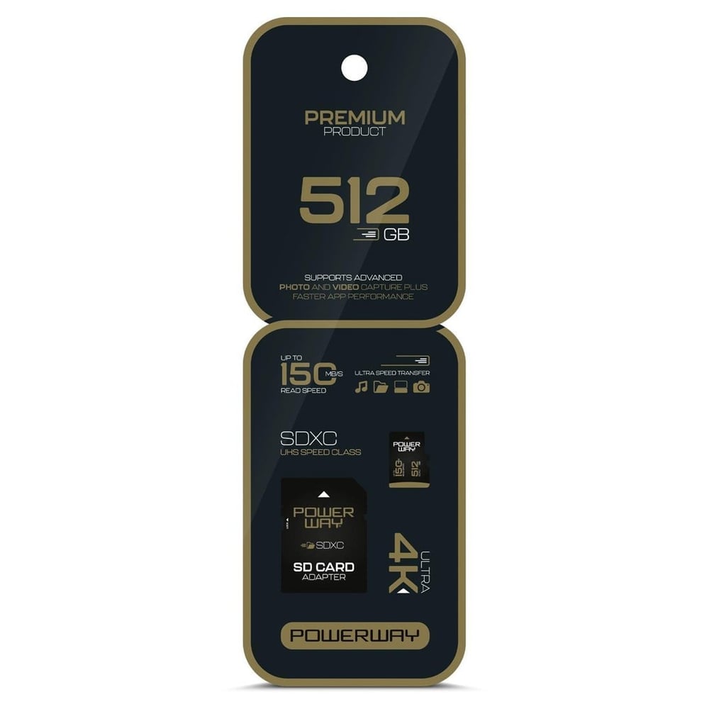 POWERWAY PREMIUM 512 GB 150MB/S ULTRA HIZLI 4K DESTEKLİ SDXC HAFIZA KARTI