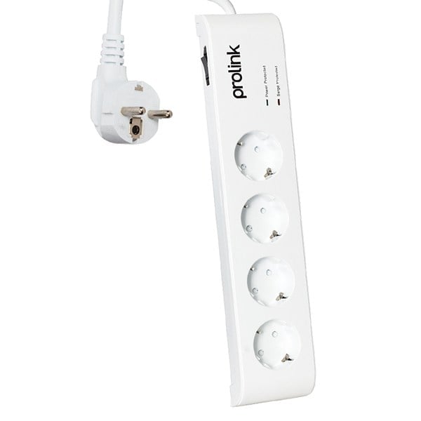 PROLINK PR-SP04 16 AMPER - 3680 WATT - 1050 JOULE 4'LÜ 1.5 METRE KABLOLU BEYAZ AKIM KORUMALI PRİZ