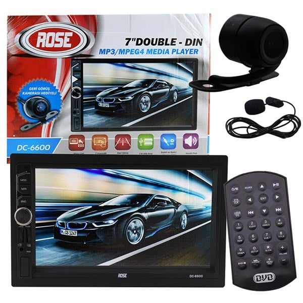 ROSE DC-6600 7'' ÇİFT USB KART GİRİŞLİ BLUETOOTH MEKANİKSİZ DOUBLE OTO TEYP (GERİ GÖRÜŞ KAMERA HEDİYE)