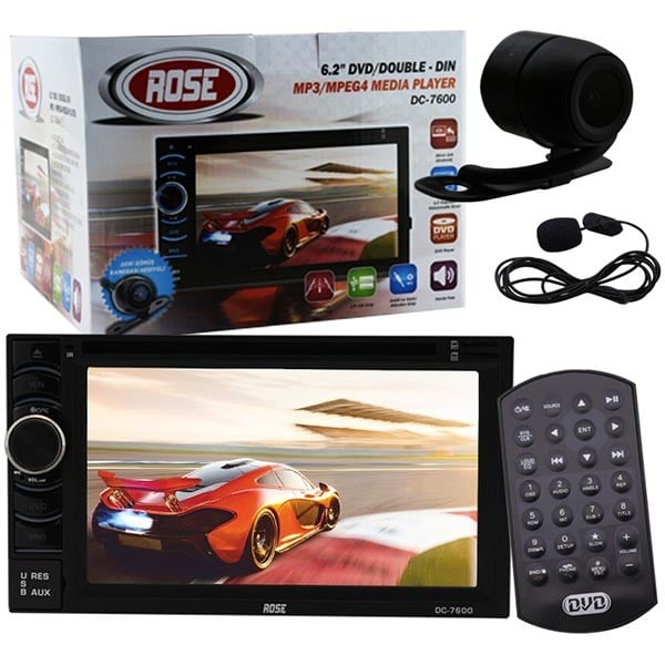 ROSE DC-7600 6.2'' DVD ÇİFT USB KART GİRİŞLİ BLUETOOTH DOUBLE OTO TEYP (GERİ GÖRÜŞ KAMERA HEDİYELİ