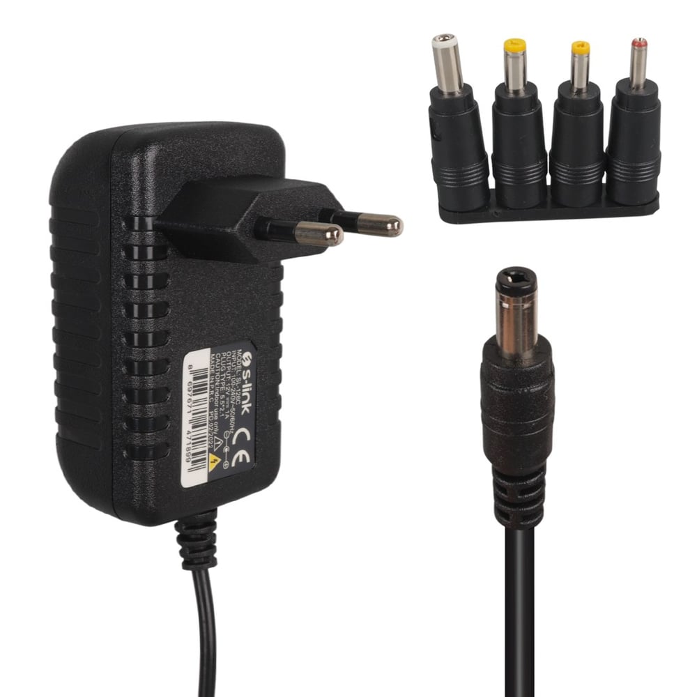 S-LINK SL-126C 12 VOLT 1 AMPER 1.2 MT KABLOLU 5.5*2.1MM 4 UÇLU UNIVERSAL ÇOK UÇLU ADAPTÖR