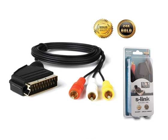 S-LINK SLX-225 SCART TO 3 RCA 1.5 METRE GOLD KABLO
