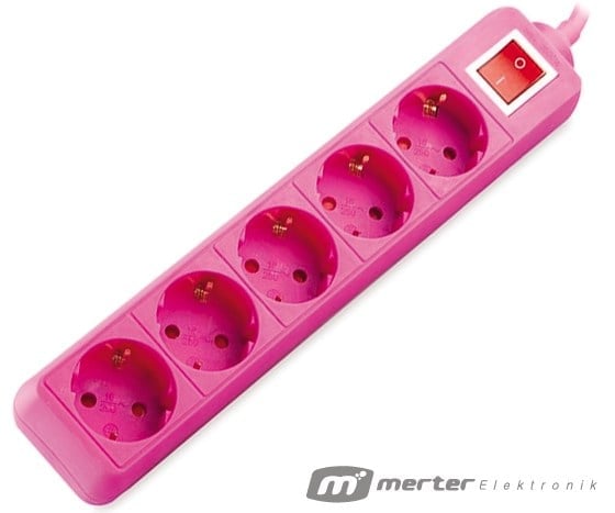 S-LINK SPG-R-5 5'Lİ 1.5 METRE KABLOLU PEMBE AKIM KORUMALI PRİZ