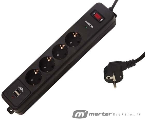 S-LINK SPG4+U 4'LÜ 1.8 METRE KABLOLU 2 USB'Lİ AKIM KORUMALI PRİZ