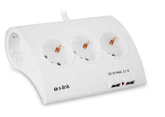 S-LINK SPG9-5-15 5'Lİ 2X2.1 AMPER USB'Lİ MASAÜSTÜ AKIM KORUMALI GRUP PRİZ