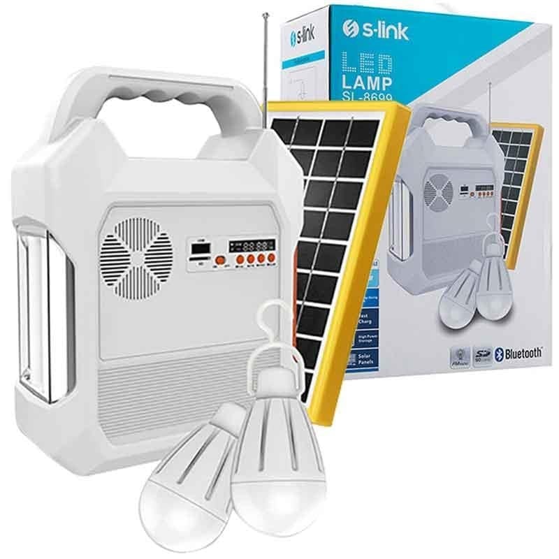S-Link SL-8699 FM-CD Card-USB-Bluetooth Solar Panel-Led Lamba Taşınabilir Şarj Edilebilir Işıldak