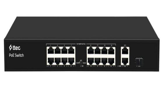 TTEC 19300PG-1SFP 16 PORT 10/100 HIZLI ETHERNET 2 GIGABIT UPLINK TAK ÇALIŞTIR SWITCH