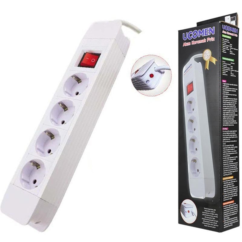UCOMEN PMS-GEA-04 KSG 4'LÜ 2 METRE KABLOLU AKIM KORUMALI PRİZ