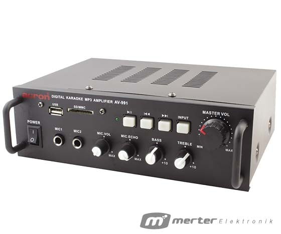 UNIVERSAL AV-991 12-220V 20W+20W USB+SD 2 MİK GİRİŞLİ ANFİ