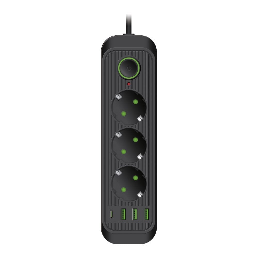 VEA VE-F63UB 3'LÜ 3 USB'Lİ ANAHTARLI 1.5 METRE SİYAH GRUP PRİZ