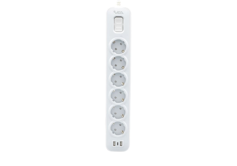 VEA VE-NOVA106U 6'LI 2 USB'Lİ ANAHTARLI 1.5 METRE GRUP PRİZ