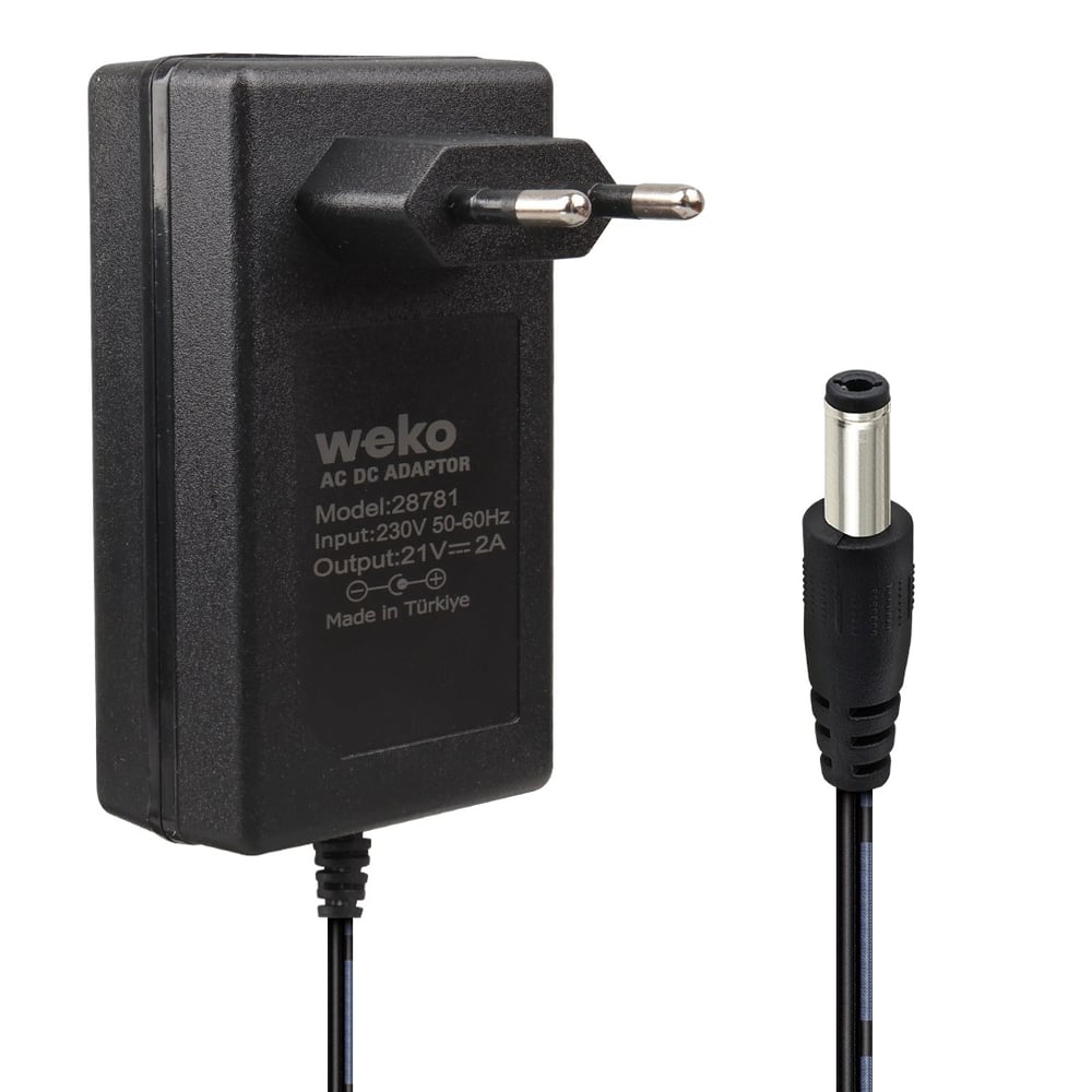WEKO 21 VOLT - 2 AMPER 5.5*2.5 UÇLU KIRMIZI YEŞİL LEDLİ PRİZ TİPİ ŞARJLI MATKAP ADAPTÖRÜ
