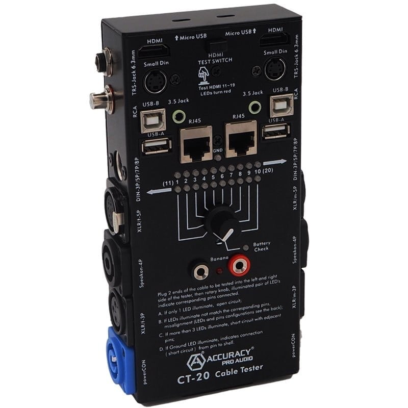 WEKO CT-20 PROFESSIONAL KABLO TEST CİHAZI (USB-HDMI-RJ45-RCA-XLR-SPEKON)