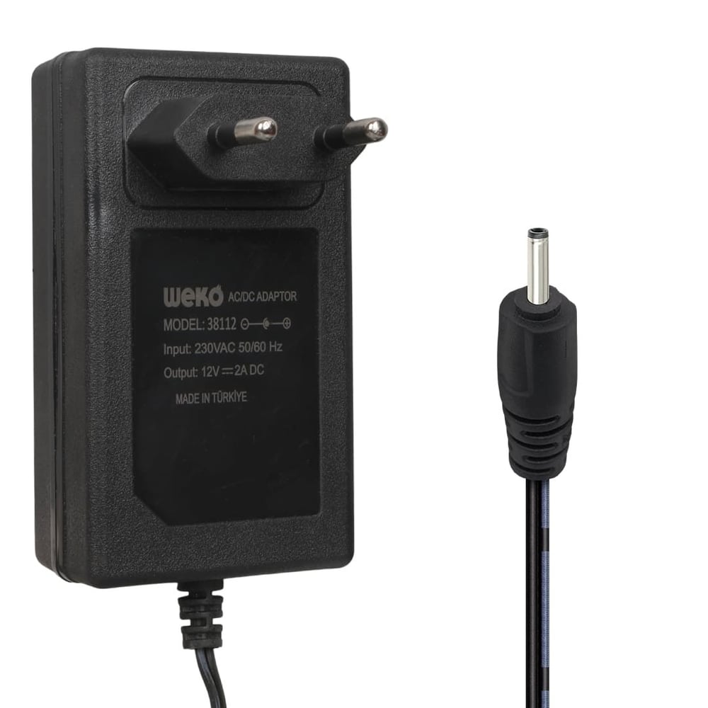 WEKO WK-38112 12 VOLT - 2 AMPER 2.5X0.7 MM UÇLU YERLİ ÜRETİM PRİZ TİPİ ADAPTÖR