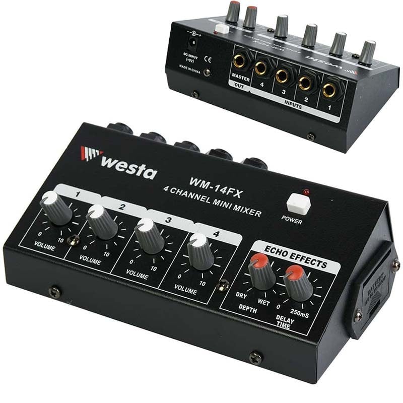 WESTA WM-14FX 4 MİK GİRİŞ-1 LINE ÇIKIŞ 9V PİL YUVALI EKOLU MİK ÇOĞALTICI 20 DB MIXER