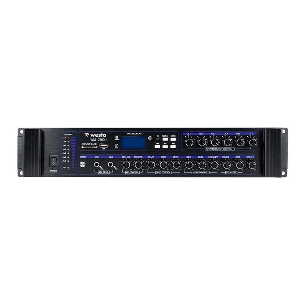 WESTA WM-2700U 700 WATT USB/BT/SD 4-16-70-100V 6 BÖLGELİ HAT TRAFOLU MİKSER ANFİ