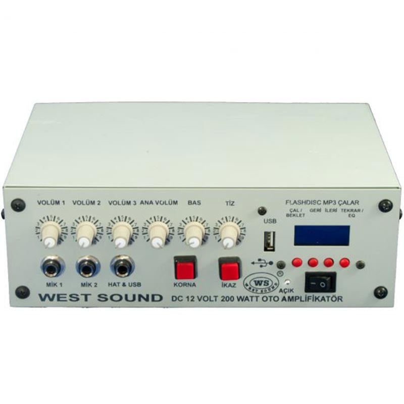WESTSOUND TKS-200-USB 200 W 3 KANAL 2 MİK 12V GİRİŞLİ ANFİ
