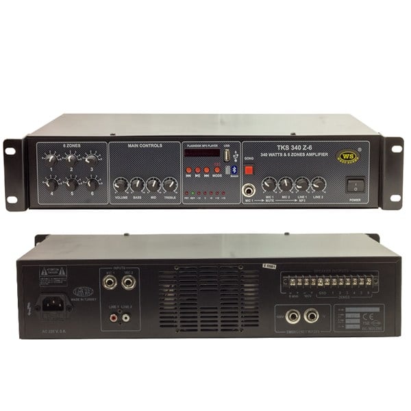 WESTSOUND TKS-340 Z-6 340 W 100/70/4-16 OHM USB/BT/UK 6 BÖL TRAFOLU MIXER ANFİ