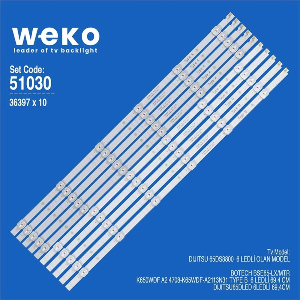 Weko Botech BSE65-LX/MTR 65'' 10  Adet Tv Led Bar - Diğer Led Bar Çeşitleri
