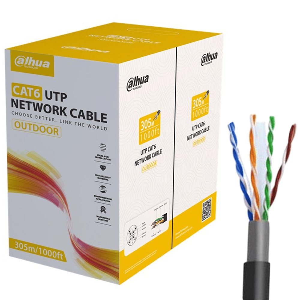 Reyonex DAHUA DH-PFM920-6UN SİYAH 24 AWG 305 METRE UTP DIŞ MEKAN ORTAM BAKIR CAT6 KABLO - Patch Kablolar