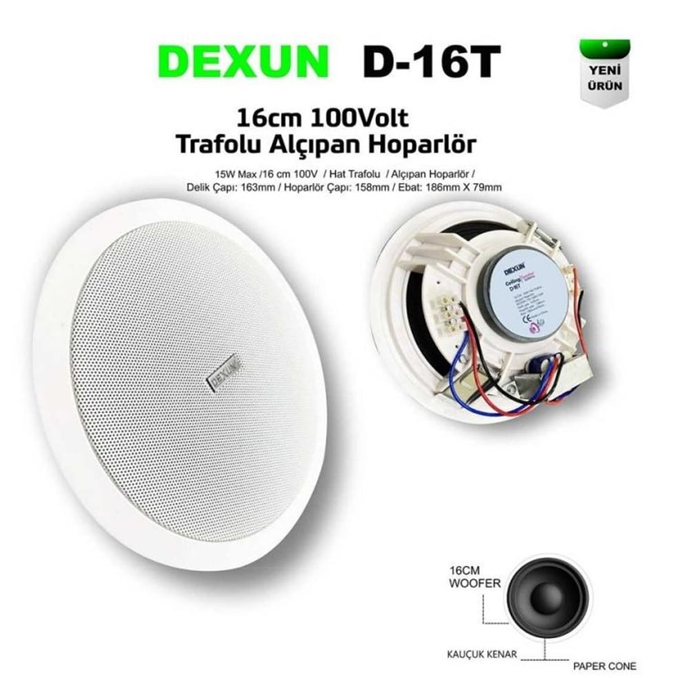 Mert-er Elektronik DEXUN D-16T 16 CM HAT TRAFOLU 100 VOLT 15 WATT ALÇIPAN TAVAN GÖMME HOPORLÖR (186 X79 MM) - Kategorisiz