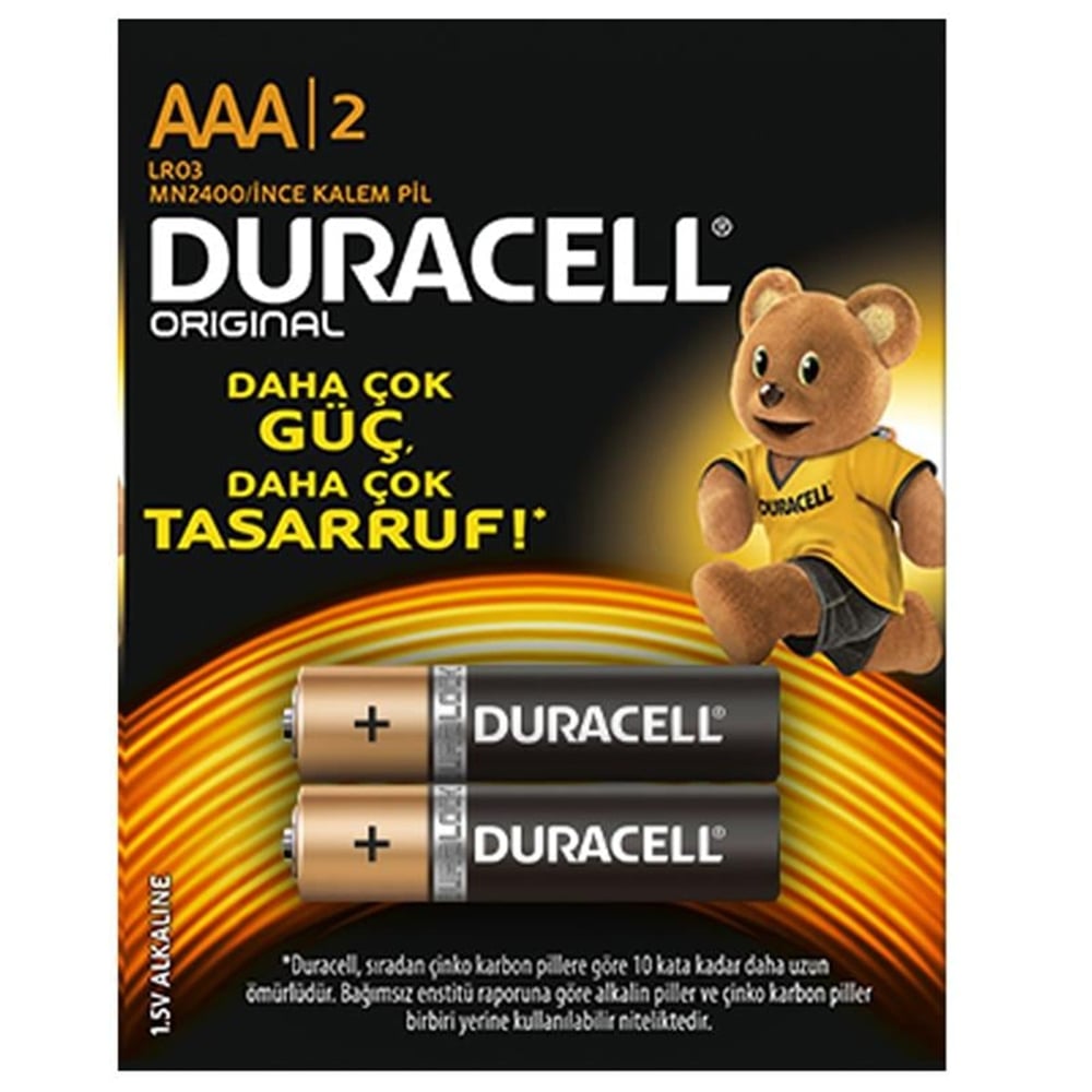 Duracell Duracell LR03 MN2400 Alkalin 1.5 Volt AAA İnce 2'li Paket Pil - Piller