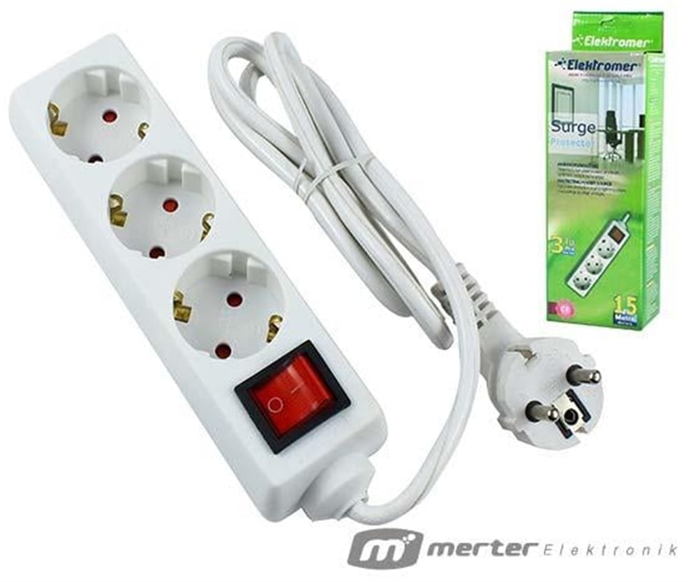 Elektromer Elektromer Elt-315 3Lü 1.5 Metre Kablolu Anahtarlı Akım Korumalı Grup Priz - Grup Prizler