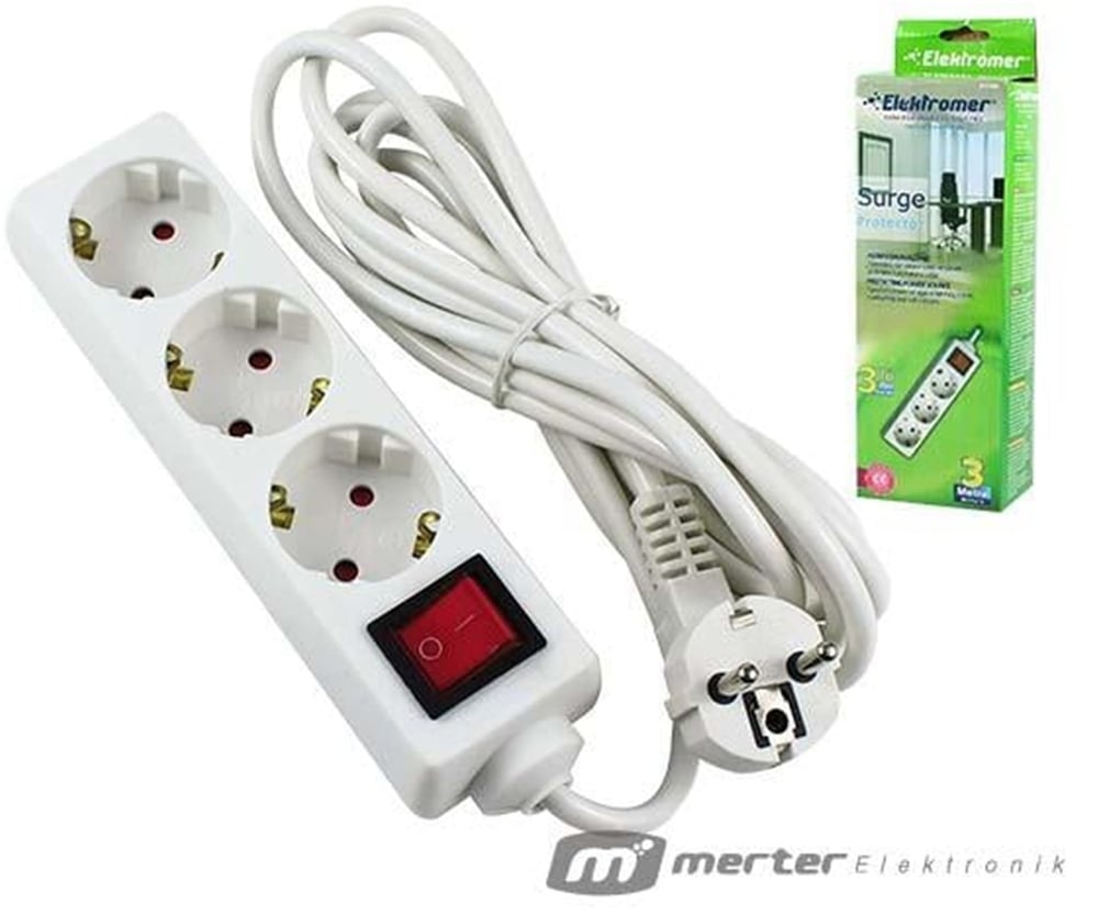 Elektromer Elektromer Elt-330 3Lü 3 Metre Kablolu Anahtarlı Akım Korumalı Grup Priz - Grup Prizler
