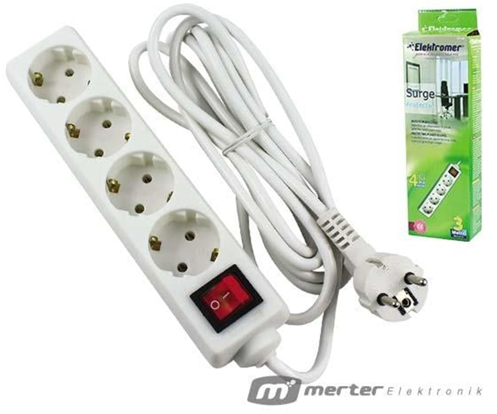 Elektromer Elektromer Elt-430 4Lü 3 Metre Kablolu Anahtarlı Akım Korumalı Grup Priz - Grup Prizler