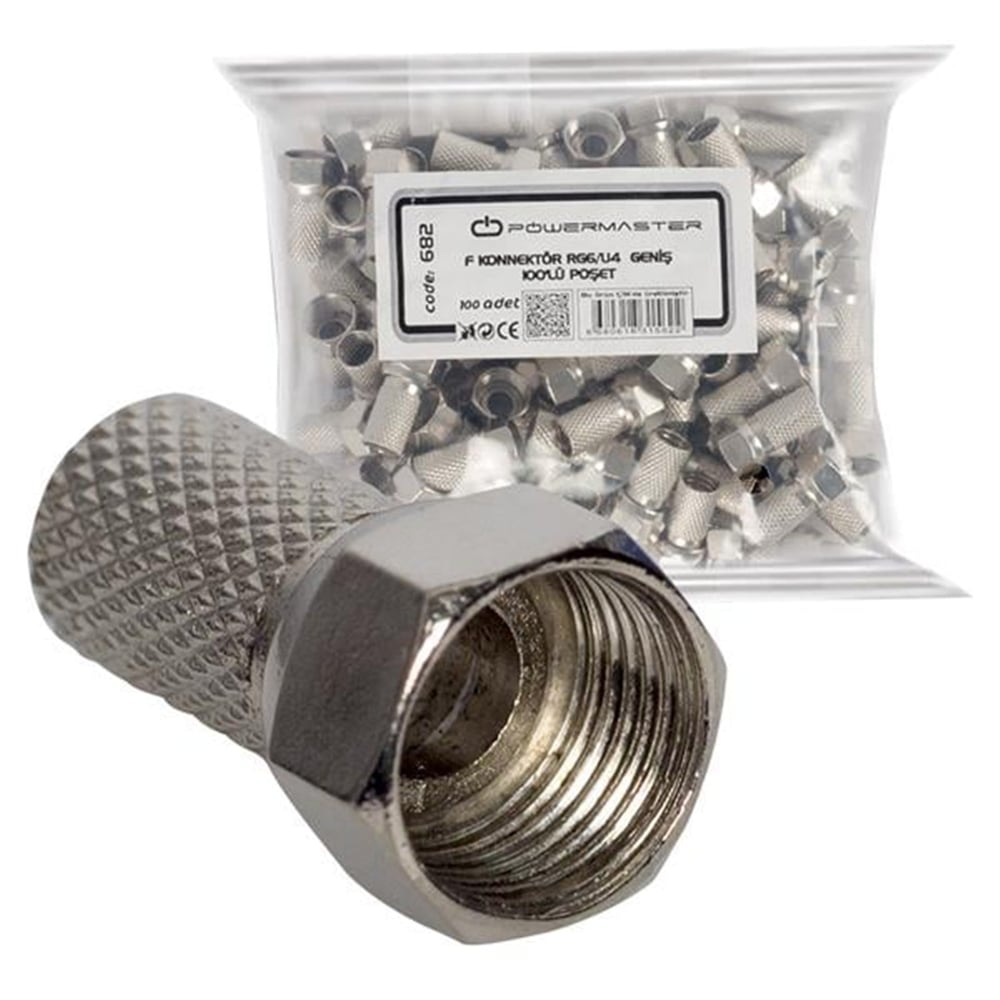 Powermaster F Konnektör RG6-U4 Geniş 18 Mm (100 Adet) - F Konnektör