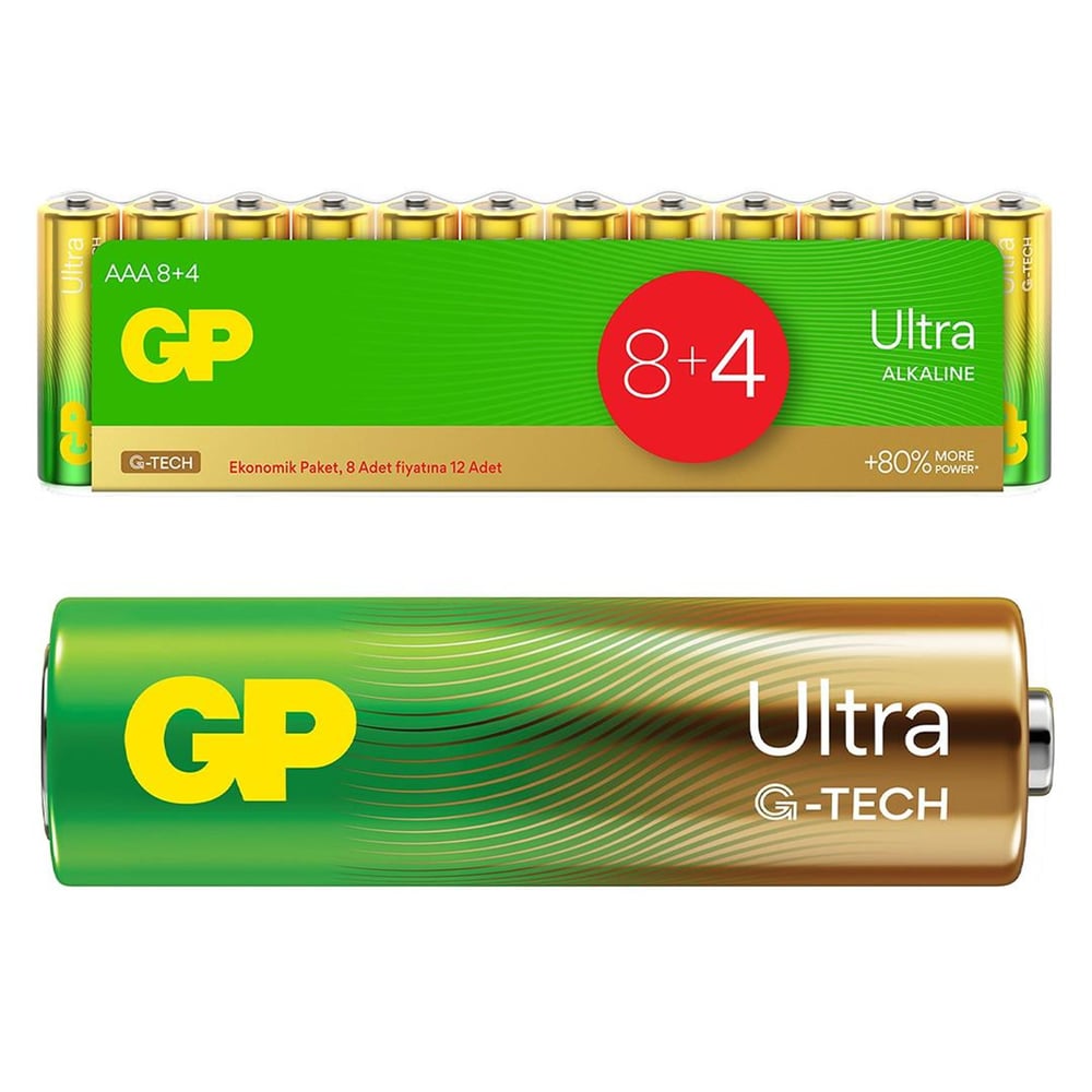 GP GP G-Tech 8+4 12li Paket AAA Alkalin İnce Kalem Kumanda Pili (8 Adet Fiyatına 12 Adet Pil) - Piller