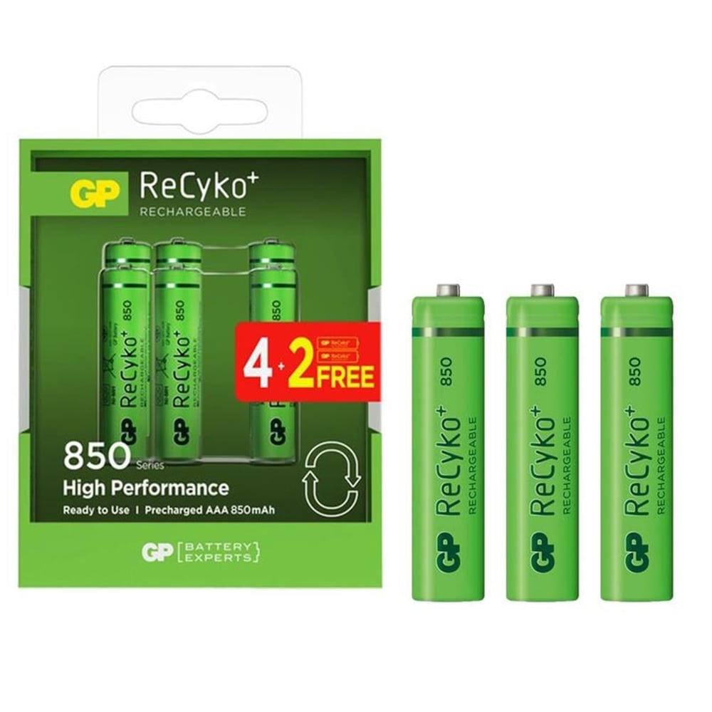 GP GP Recyko 850 nA Şarjlı 4+2 6'lı Paket AAA İnce Kalem Pil - Şarjlı Piller