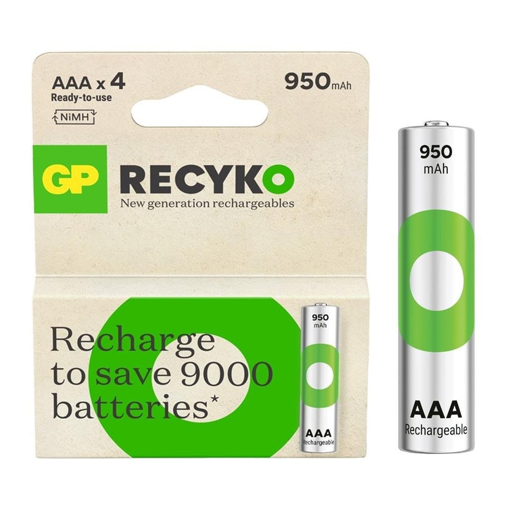 GP GP Recyko 950mAh Ni-MH AAA Şarjlı İnce Kalem Pil 4'lü Paket - Şarjlı Piller