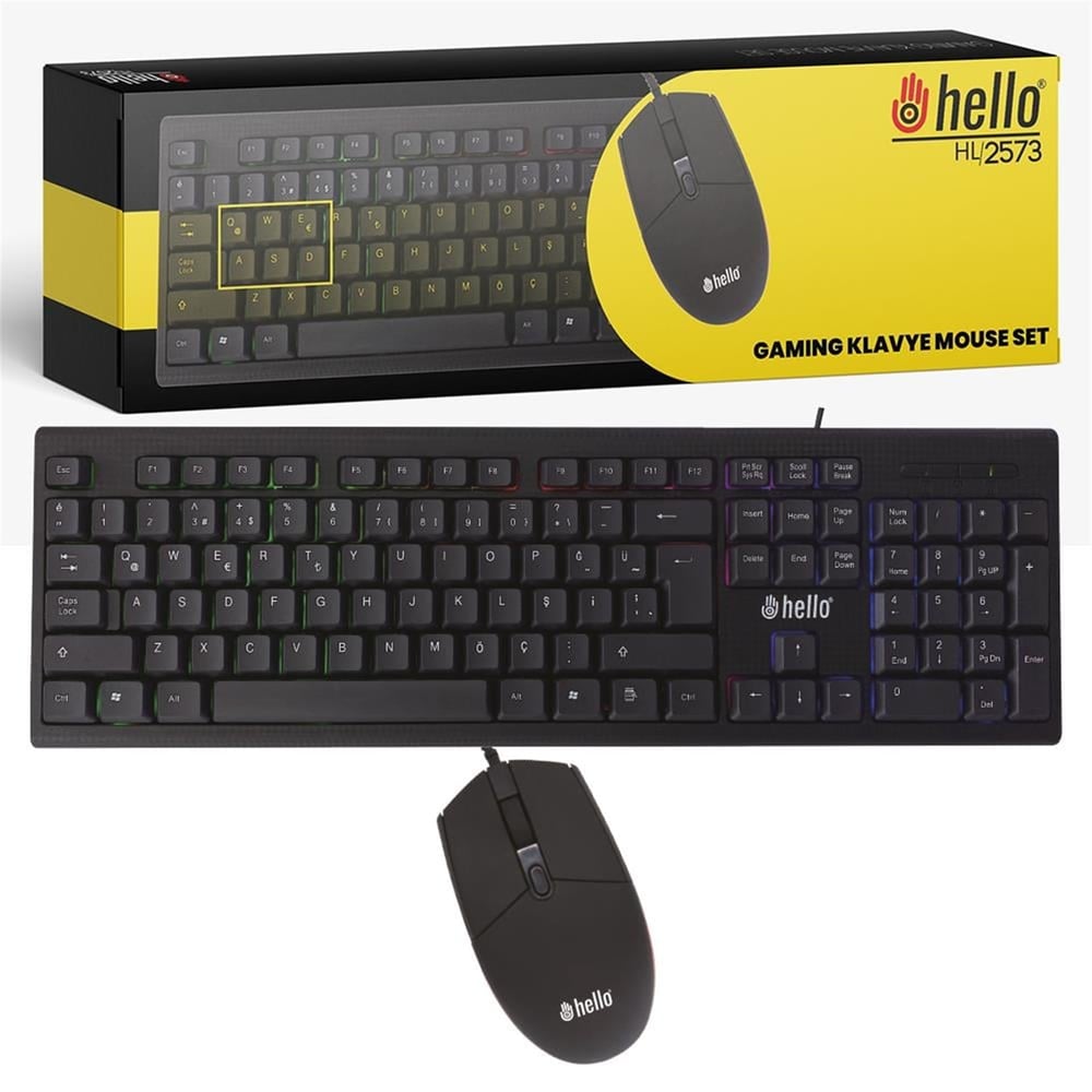 Powermaster Hello HL-2573 Işıklı Kablolu Oyuncu Klavye + Mouse Combo Set - Klavye & Mouse Set
