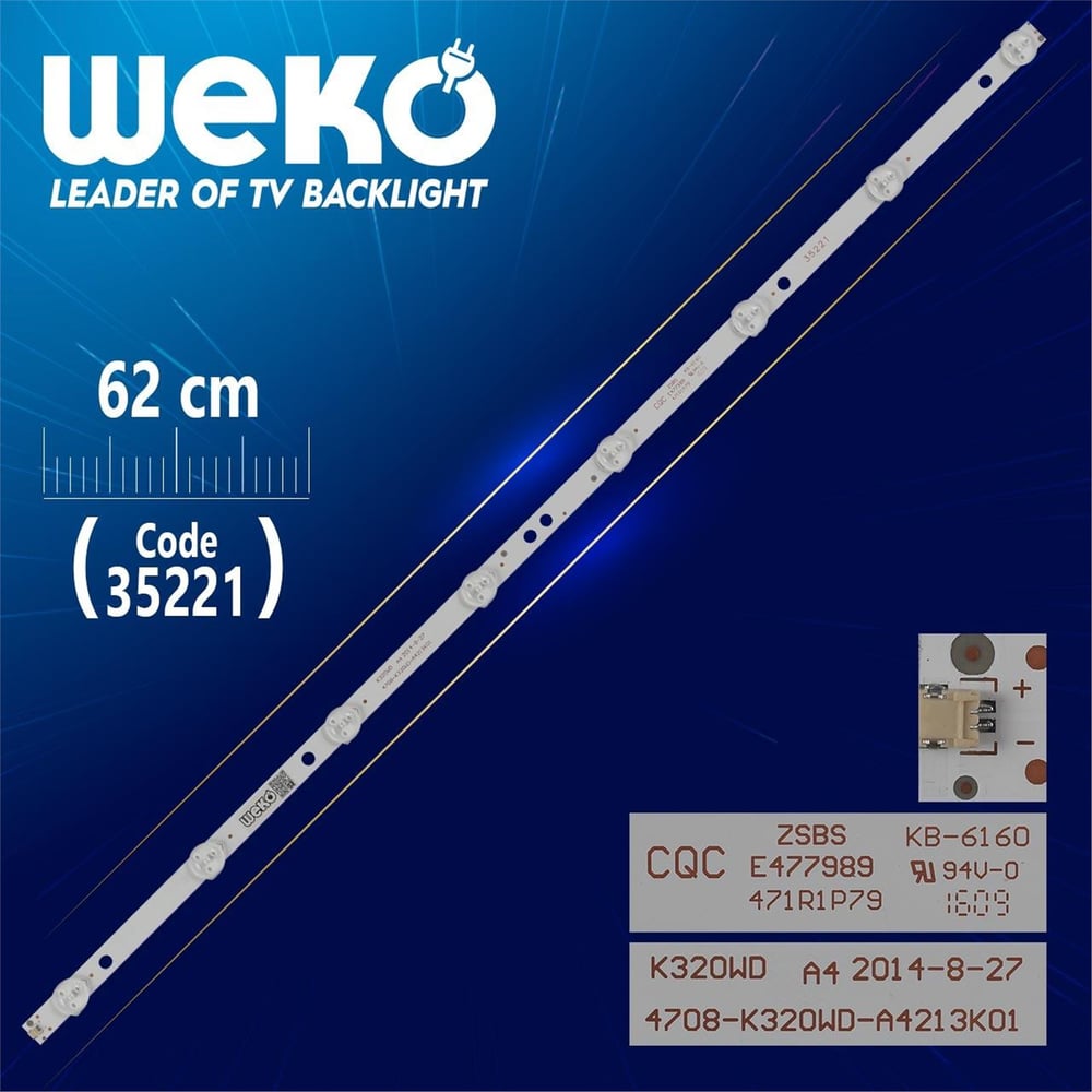 Weko K320WD A4 - 4708-K320WD-A4 213K01-K320WD15A048 J-84-R3B-32 RL - 62 Cm 8 Ledli - WK-459 Led Tv Bar - Tv Led Bar