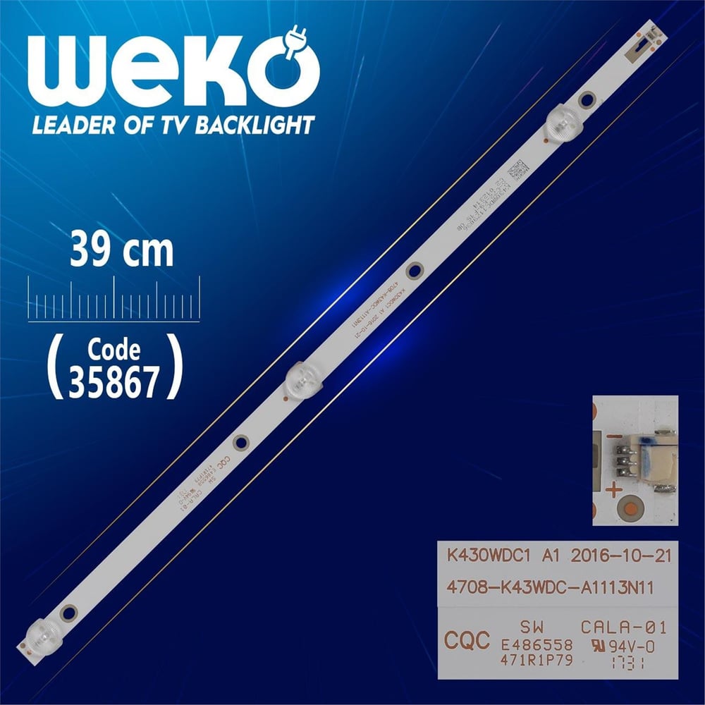Weko K430WDC1 A1 - 4708-K43WDC-A1113N11 - 39 Cm 3 Ledli - WK-1329 Led Tv Bar - Tv Led Bar